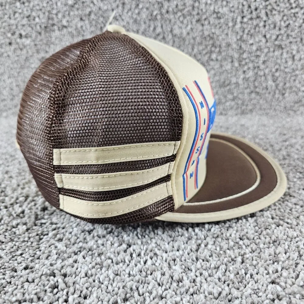 Vintage Datsun Trucker Hat Cap Snap Back 3 Stripe Mesh 280ZX Brown Tuner JDM 80s